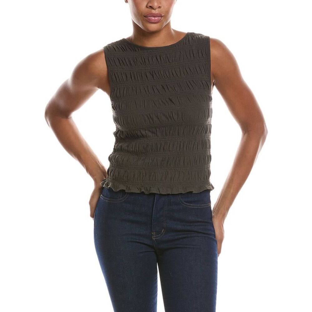 Madewell Womens  Sachi Smocked Linen-Blend Tank, Gray